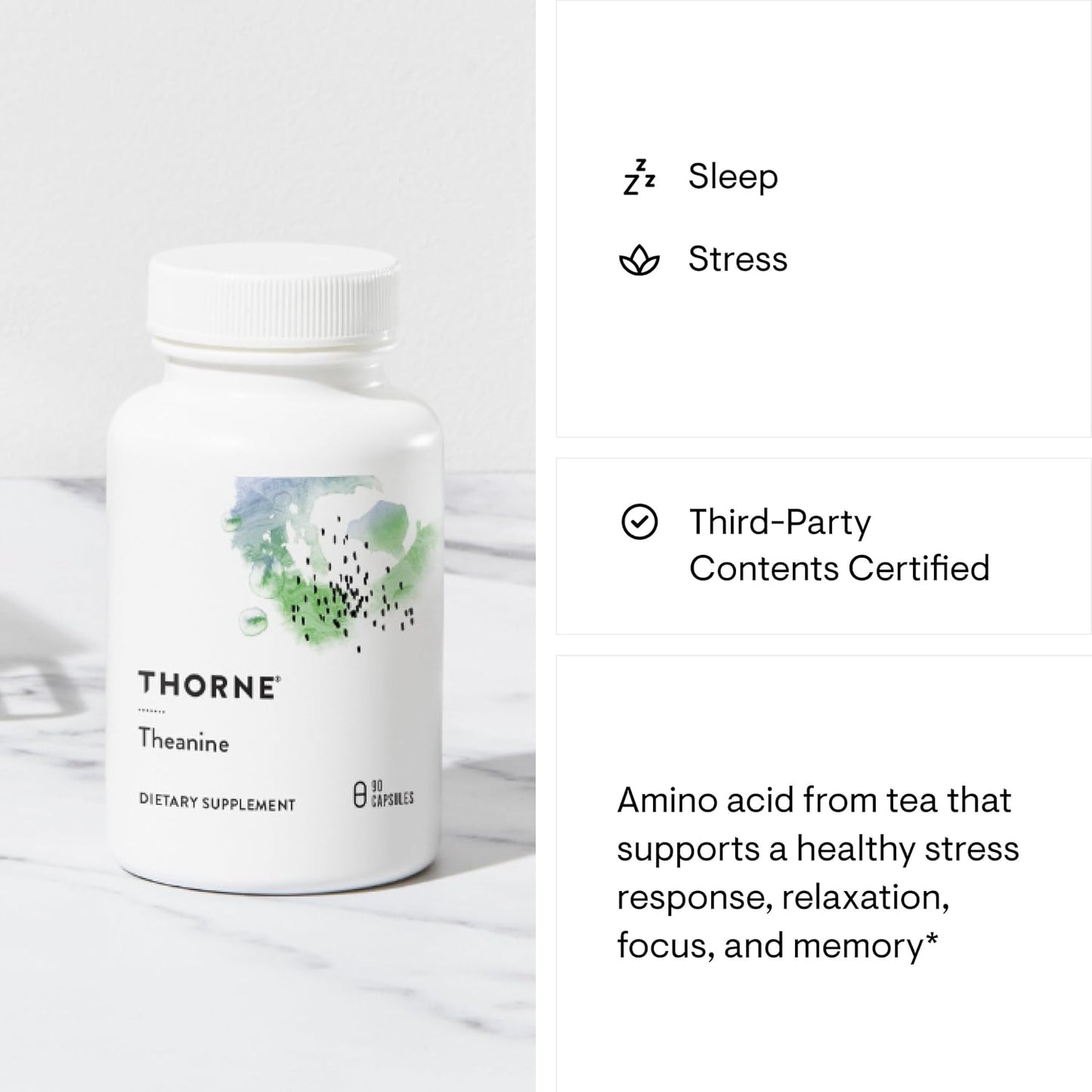THORNE Theanine - 200mg of L-Theanine (90 Capsules)